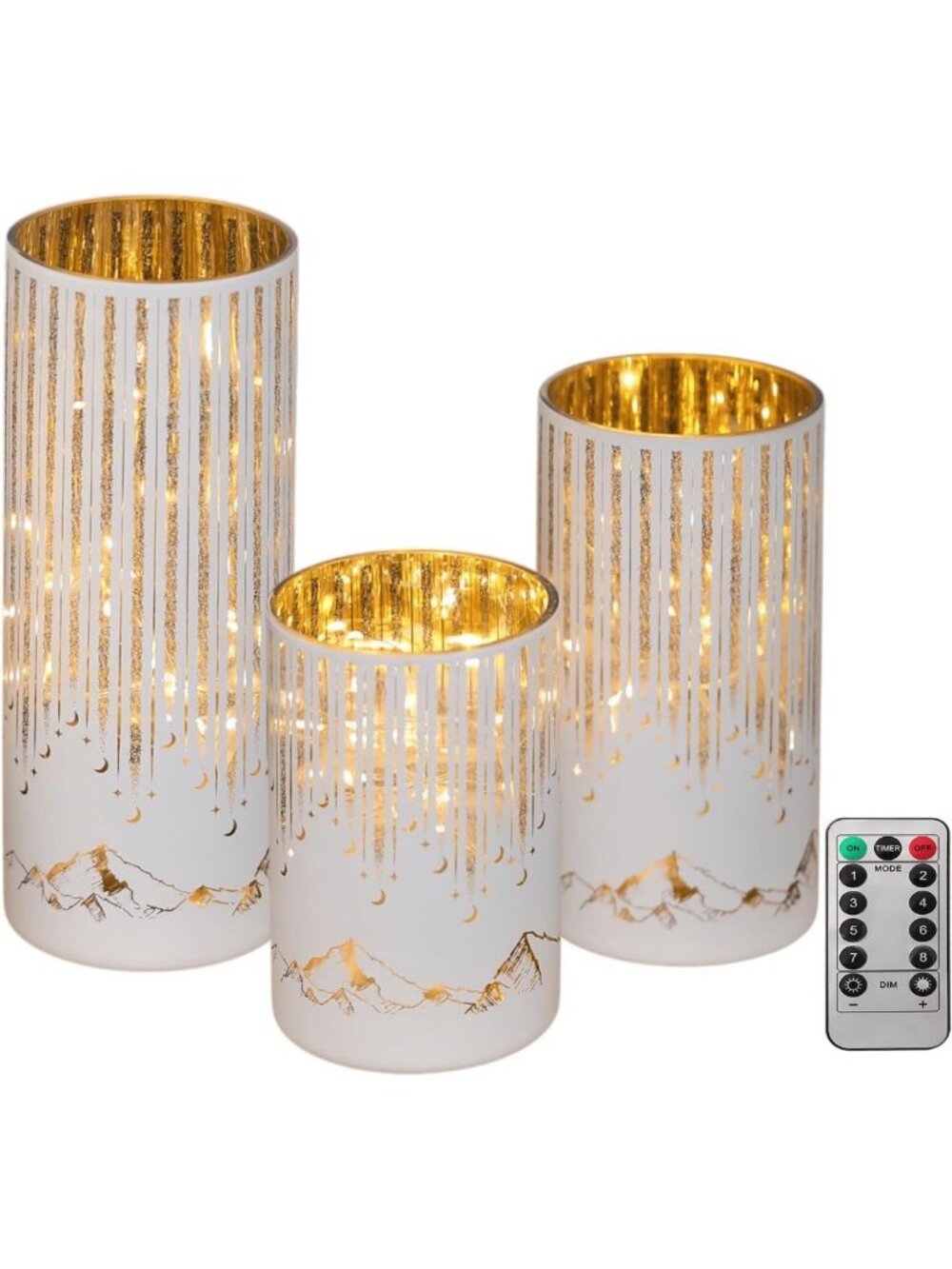 Elegant Starry Night Candleholders with LED Lights & Remote Timer, Set of 3